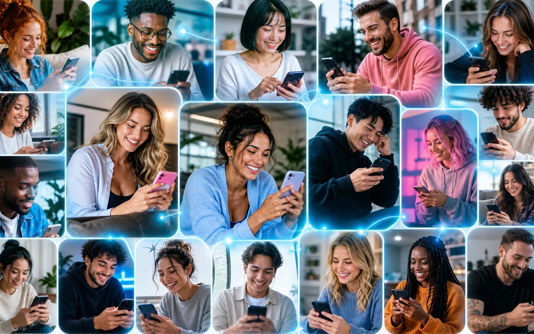 Community di persone adulte connesse attraverso messaggi e contenuti