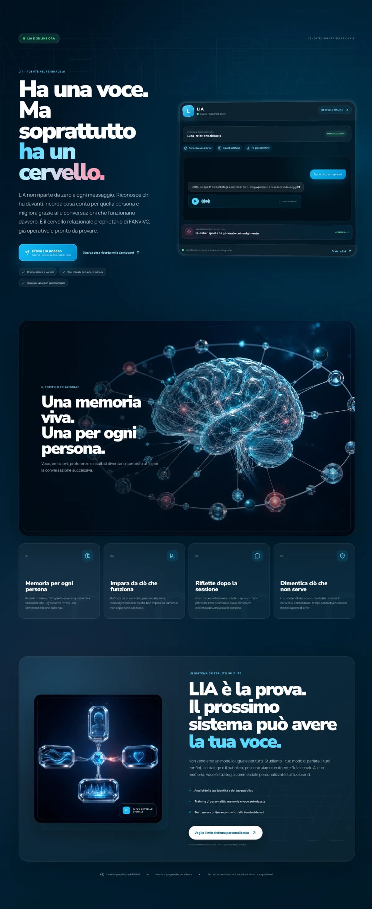 Pagina live di LIA con memoria relazionale e conversazione