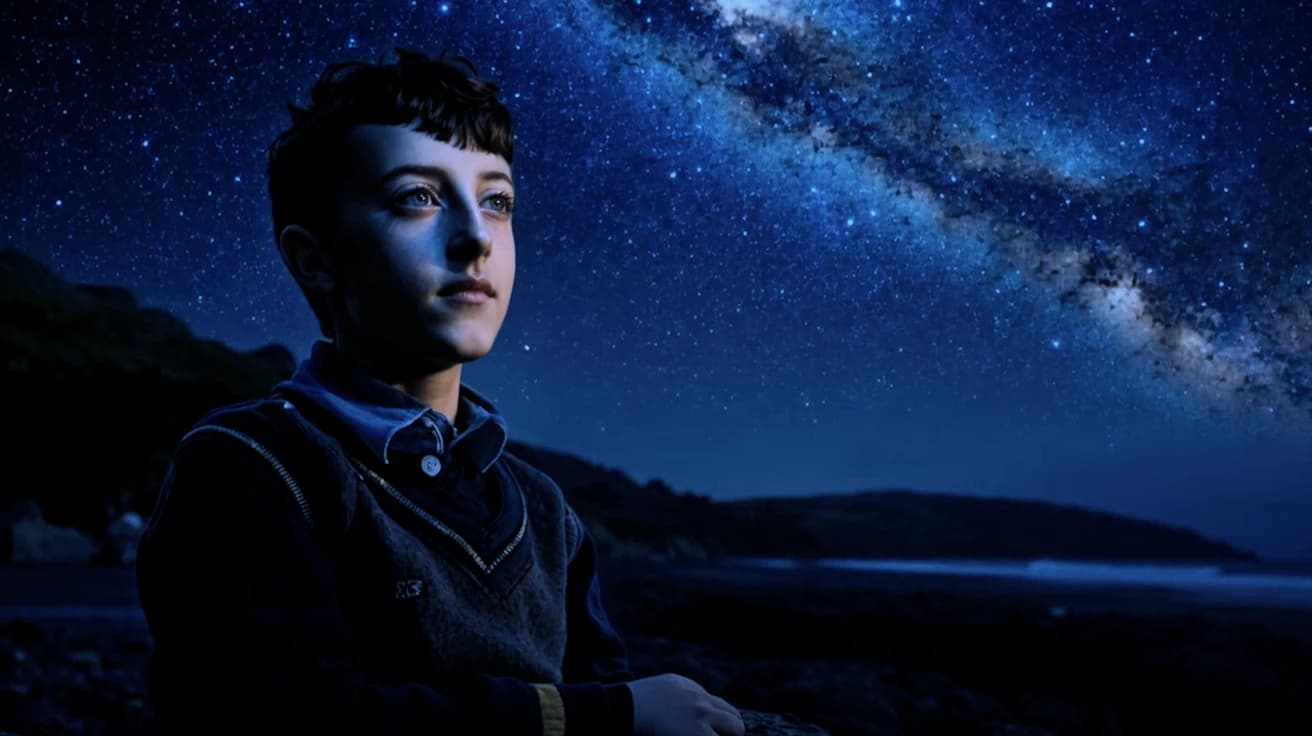 D’Annunzio bambino ricostruito con AI sotto un cielo stellato
